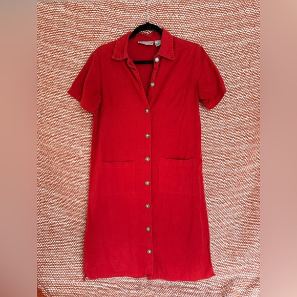 new directions Tops - Vintage Red Button-Down Linen Dress